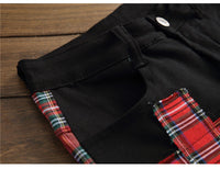 Thumbnail for Men's Plaid Patchwork Skinny Jeans
